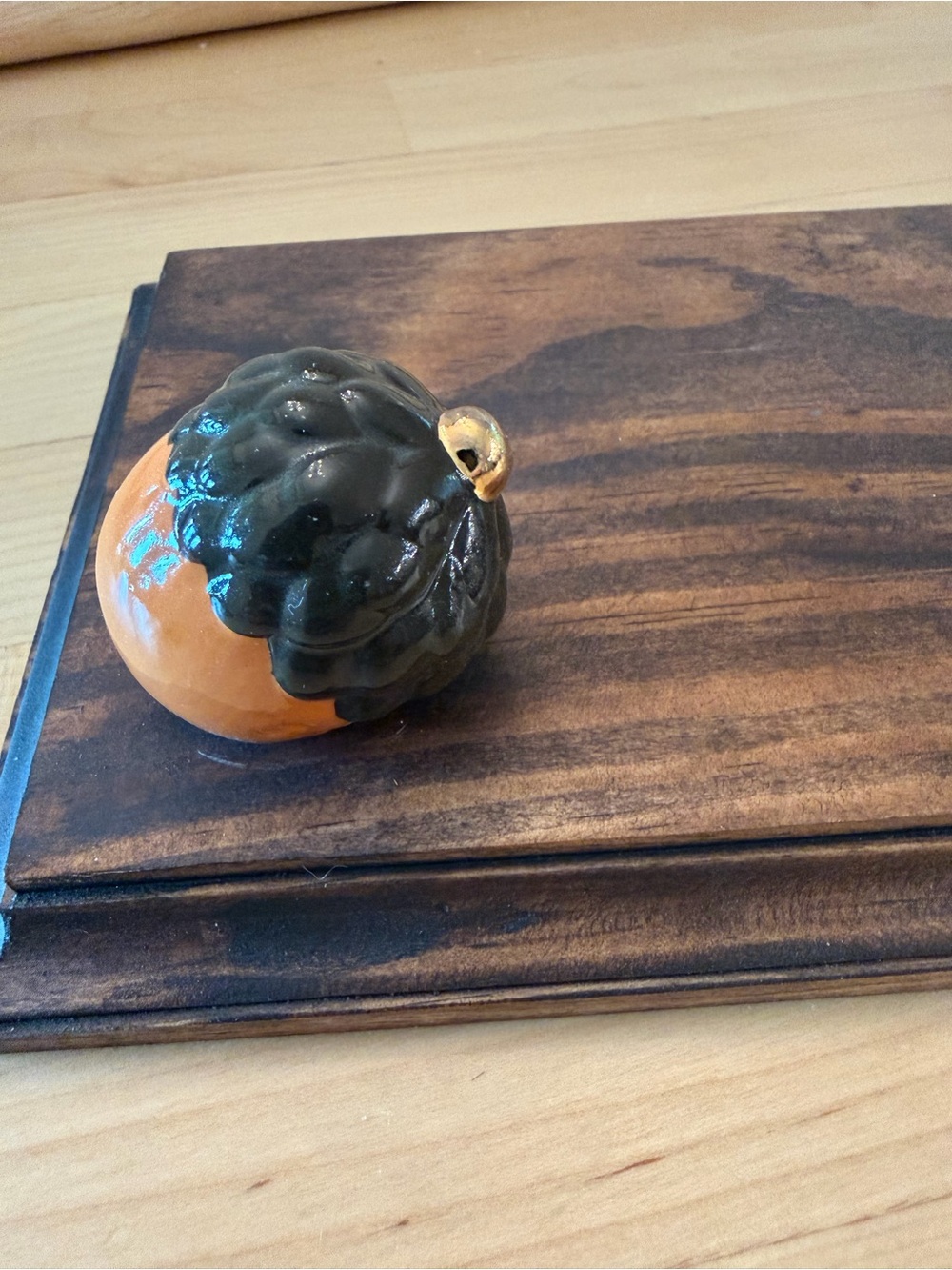 Nora Fleming acorn Black and Orange with Gold Stem mini